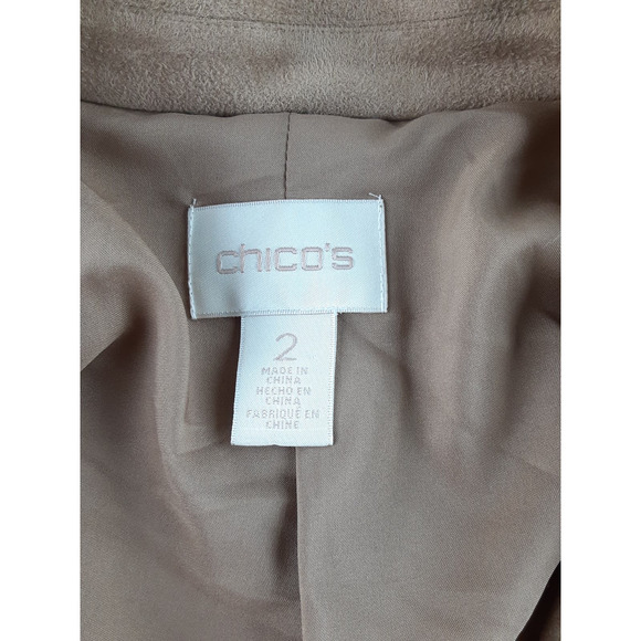 Chico's Women's Tan Faux Suede Single Button Blazer Jacket Lined Polyester 2 L - Picture 6 of 11